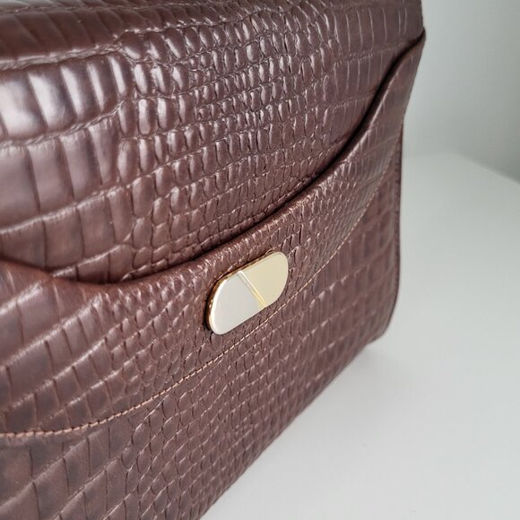 Vintage CORET Croc-Embossed Leather Shoulder Bag I Brown I Made in Canada - Picture 4 of 11